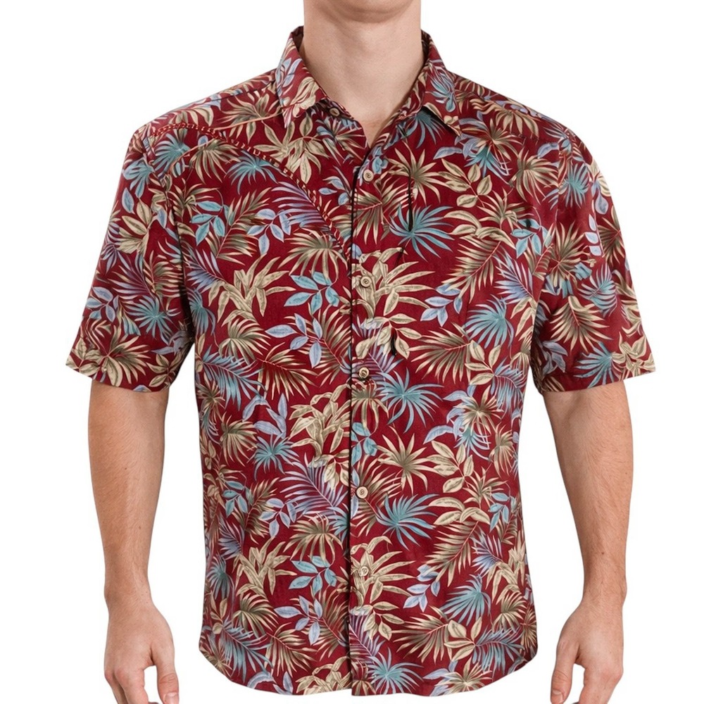 Cooke Street Hawaiian Aloha Shirt XL Floral Tropical Leaves Vines Red Green